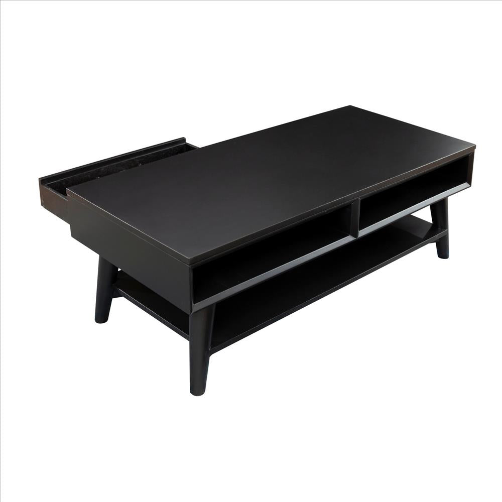 Benjara Coffee Table with 1 Drawer And Open Shelf, Black