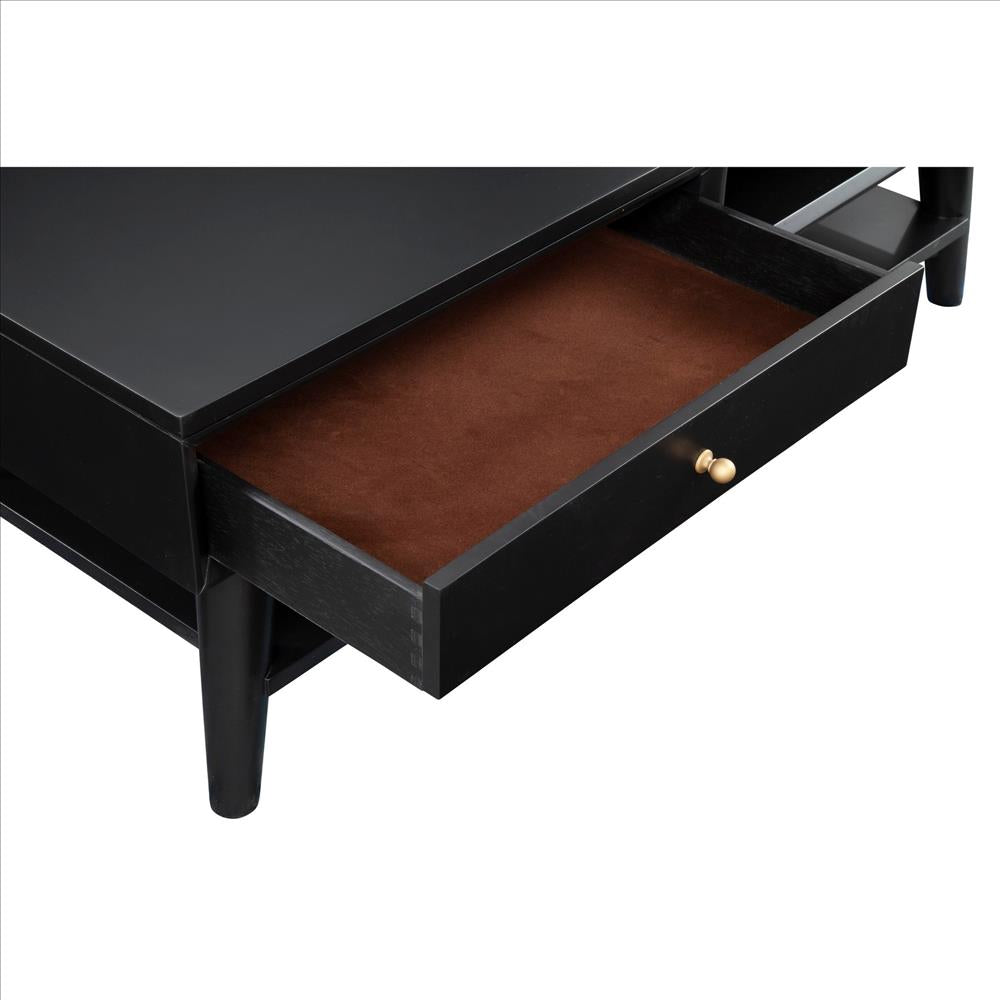 Benjara Coffee Table with 1 Drawer And Open Shelf, Black