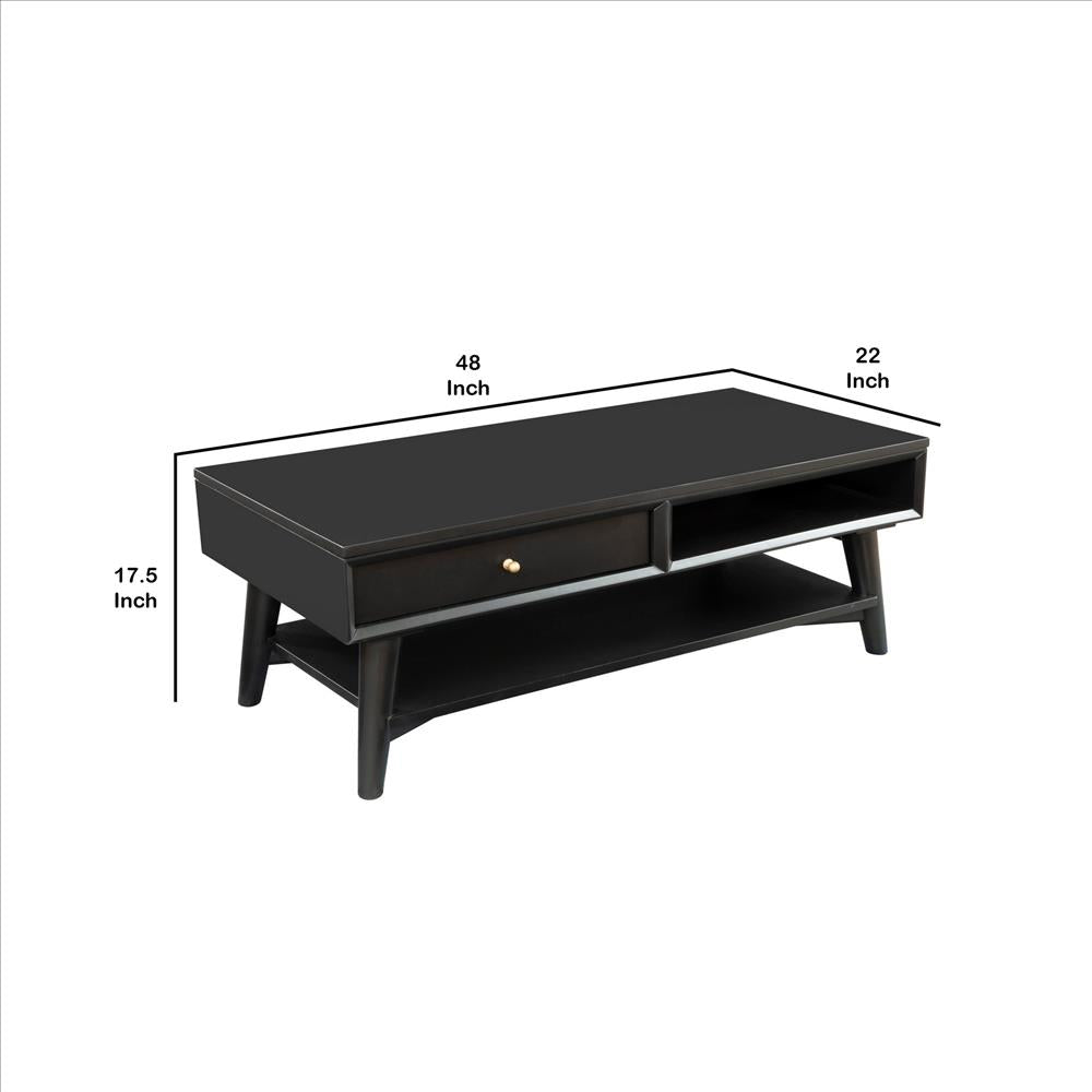 Benjara Coffee Table with 1 Drawer And Open Shelf, Black