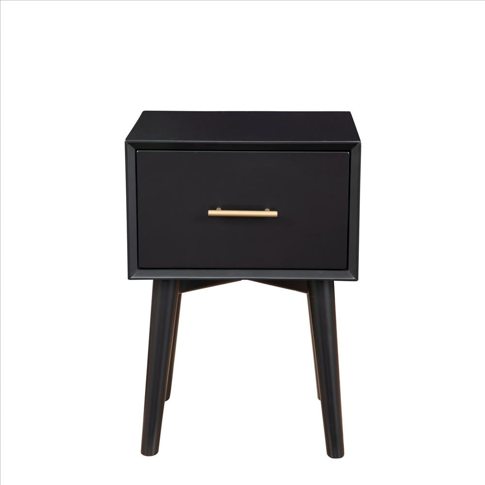 Benjara End Table with 1 Drawer And Angled Legs, Black