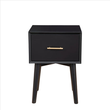 Benjara End Table with 1 Drawer And Angled Legs, Black
