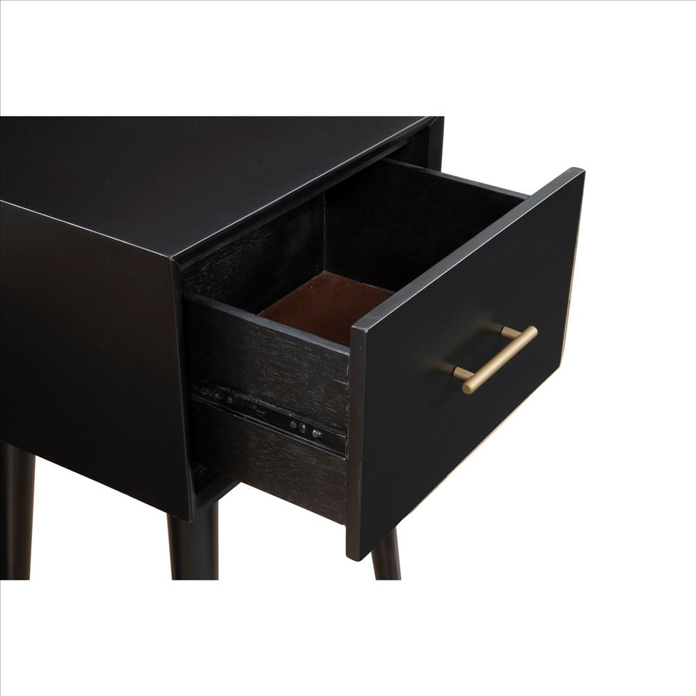 Benjara End Table with 1 Drawer And Angled Legs, Black