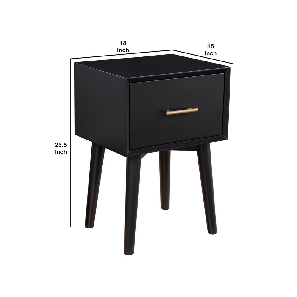 Benjara End Table with 1 Drawer And Angled Legs, Black