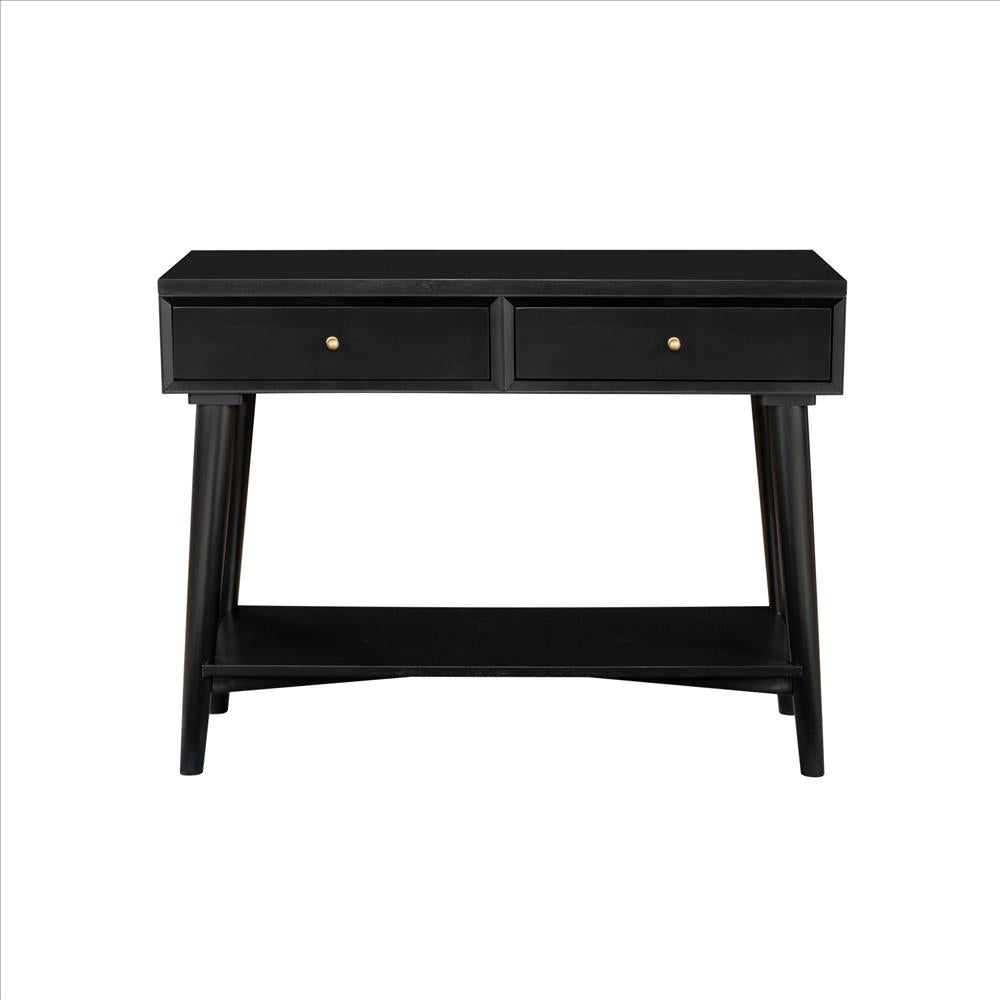Benjara Console Table with 2 Drawers And Angled Legs, Black