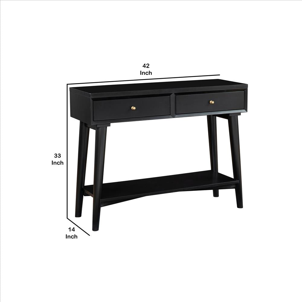 Benjara Console Table with 2 Drawers And Angled Legs, Black
