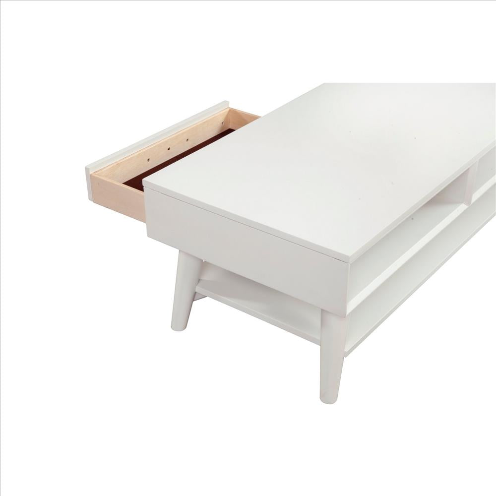 Benjara Coffee Table with 1 Drawer And Open Shelf, White