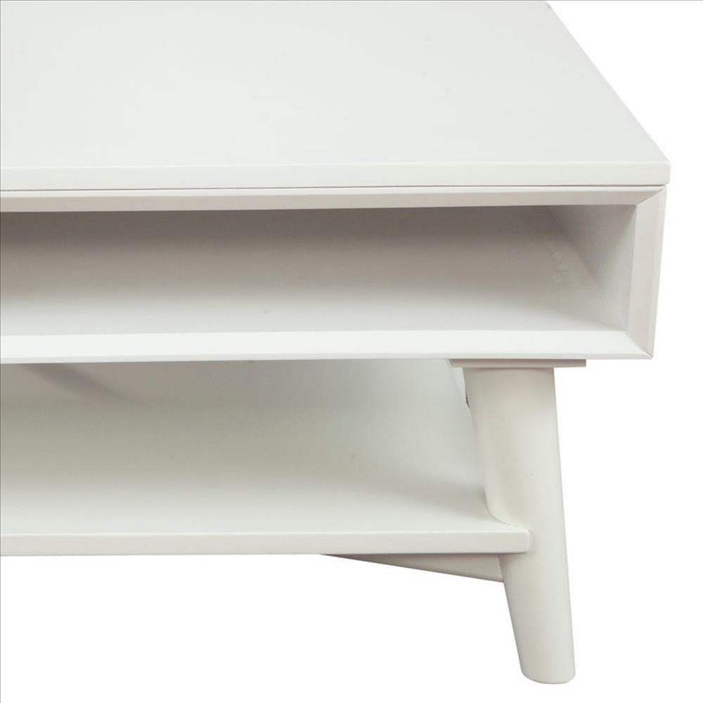 Benjara Coffee Table with 1 Drawer And Open Shelf, White