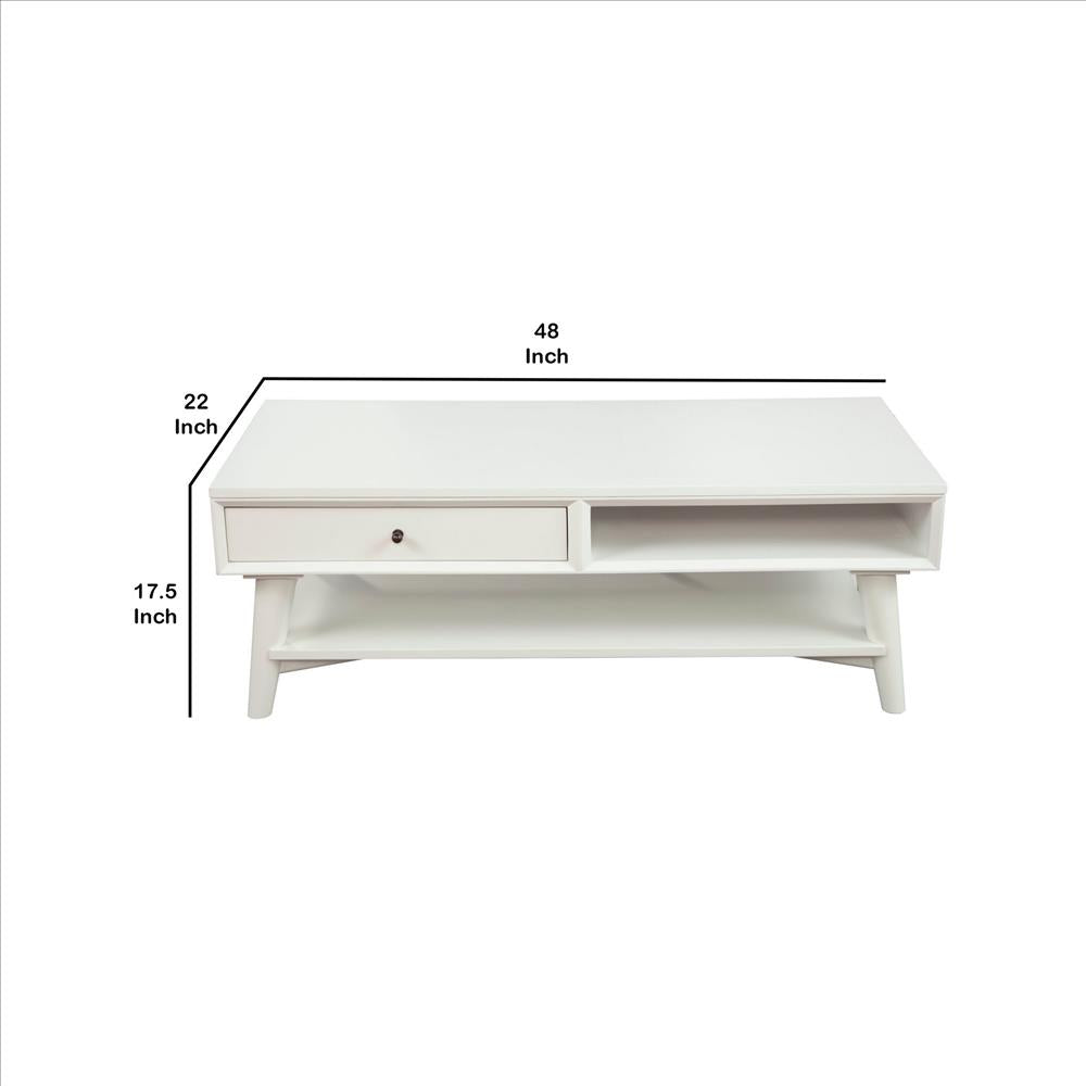 Benjara Coffee Table with 1 Drawer And Open Shelf, White