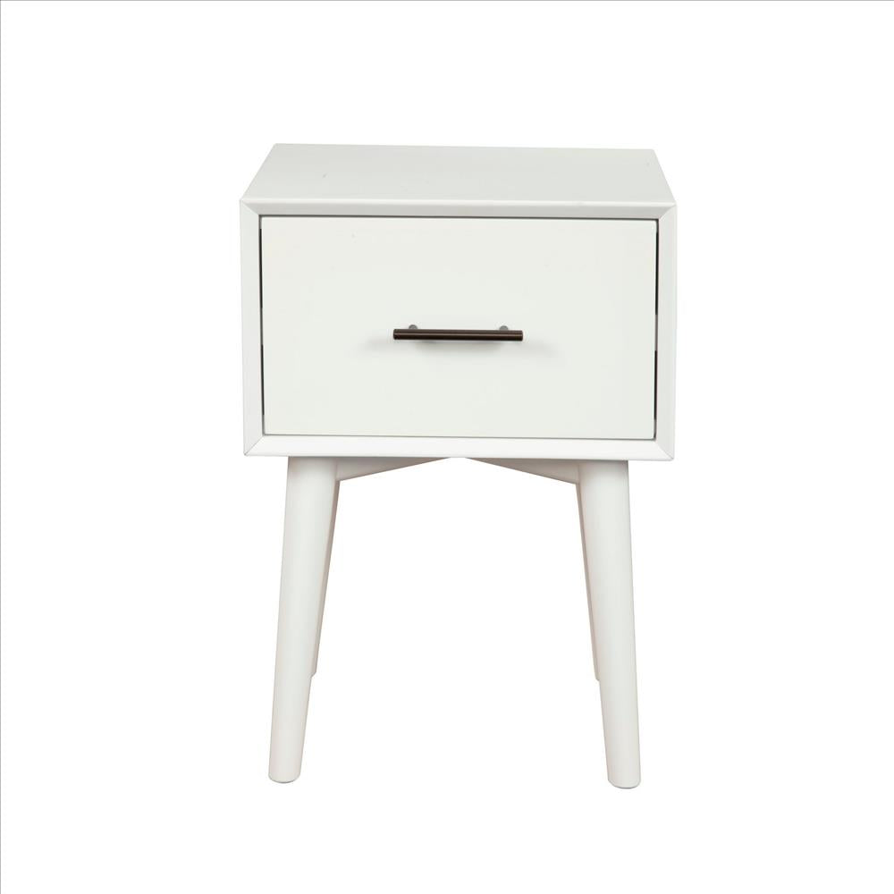 Benjara End Table with 1 Drawer And Angled Legs, White