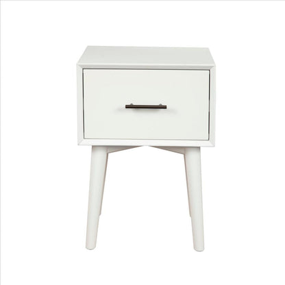 Benjara End Table with 1 Drawer And Angled Legs, White