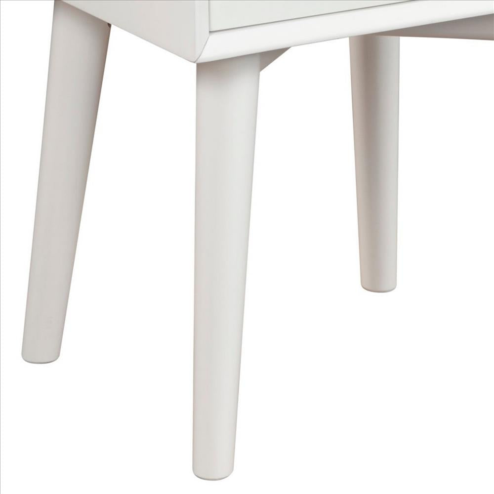 Benjara End Table with 1 Drawer And Angled Legs, White