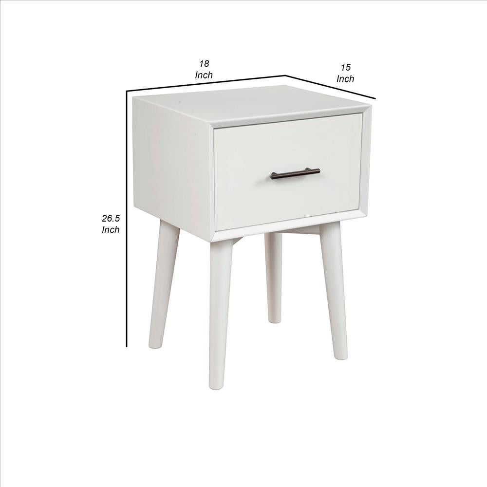 Benjara End Table with 1 Drawer And Angled Legs, White