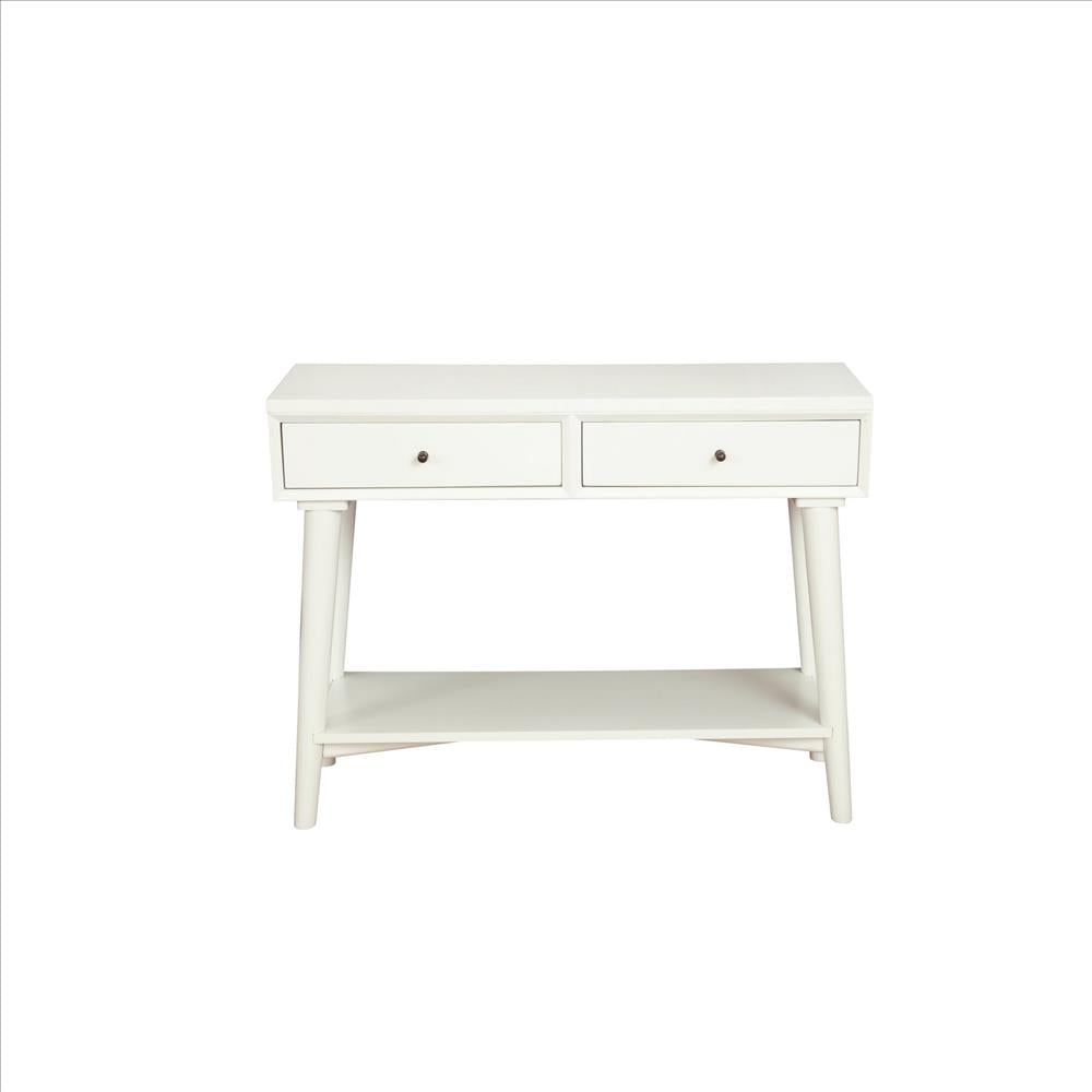 Benjara Console Table with 2 Drawers And Angled Legs, White