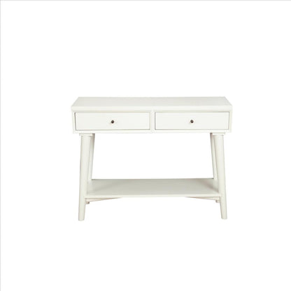 Benjara Console Table with 2 Drawers And Angled Legs, White