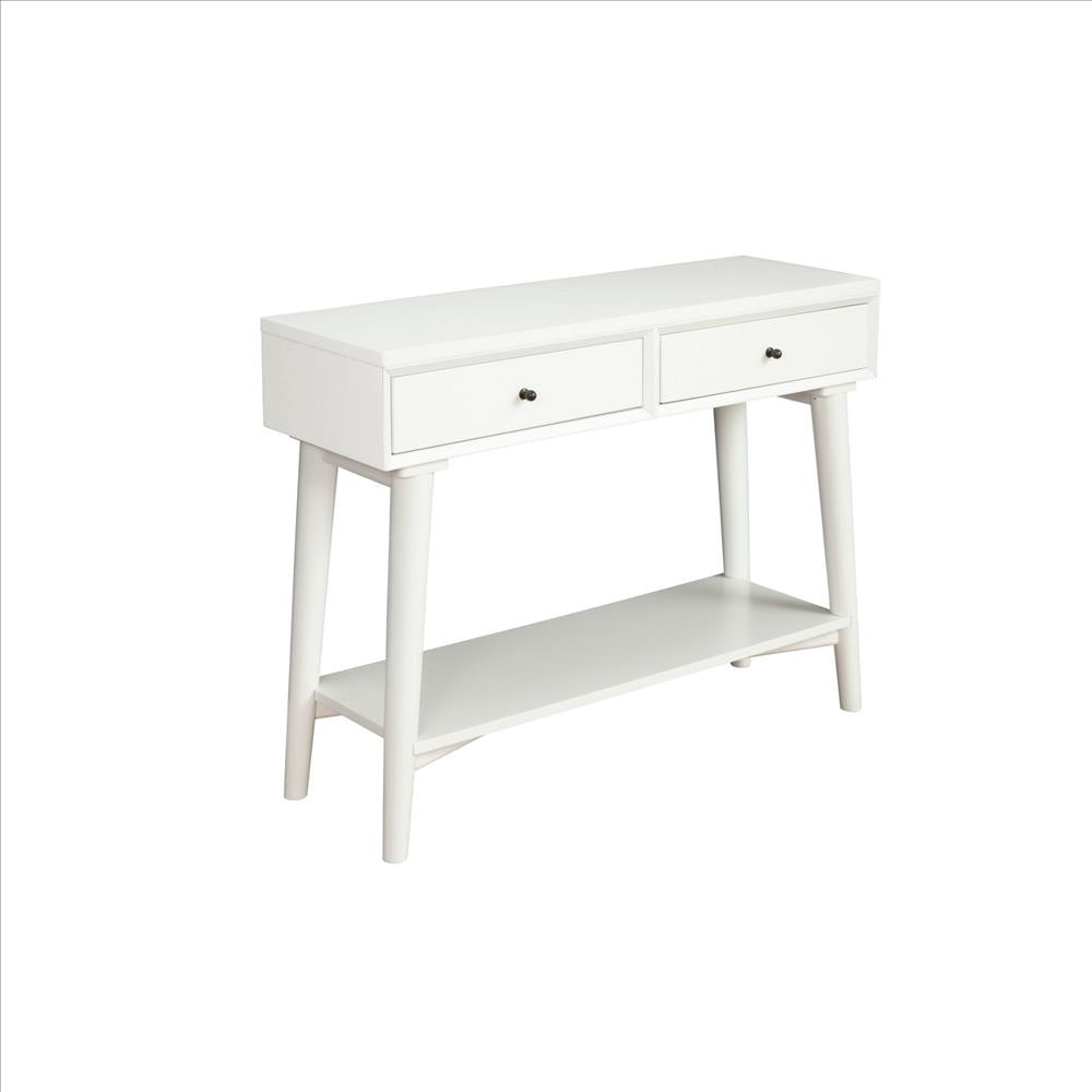Benjara Console Table with 2 Drawers And Angled Legs, White