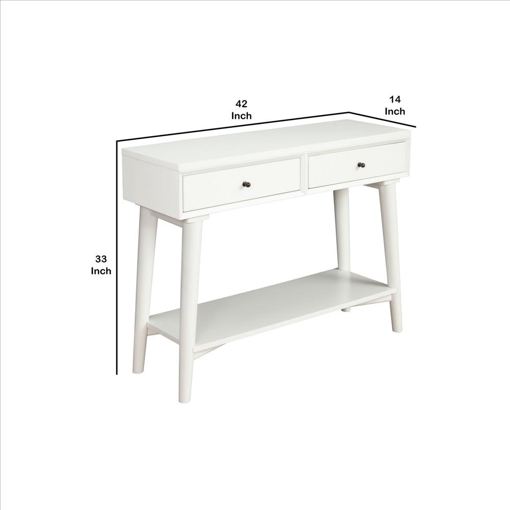 Benjara Console Table with 2 Drawers And Angled Legs, White