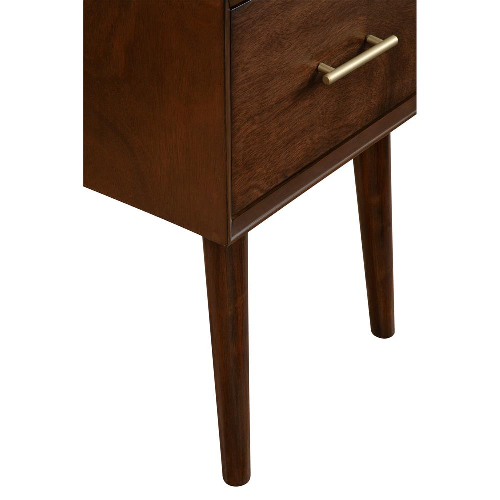 Benjara End Table with 1 Drawer And Angled Legs, Walnut Brown