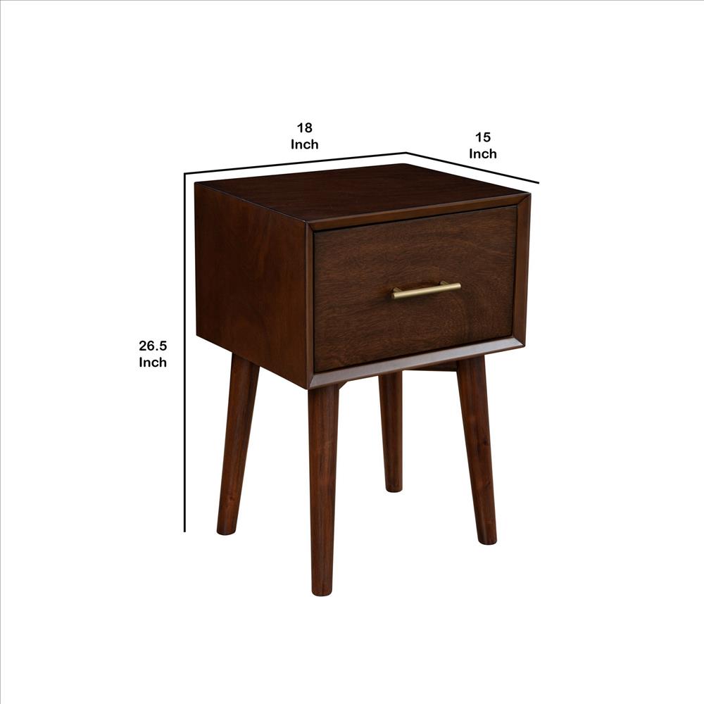 Benjara End Table with 1 Drawer And Angled Legs, Walnut Brown