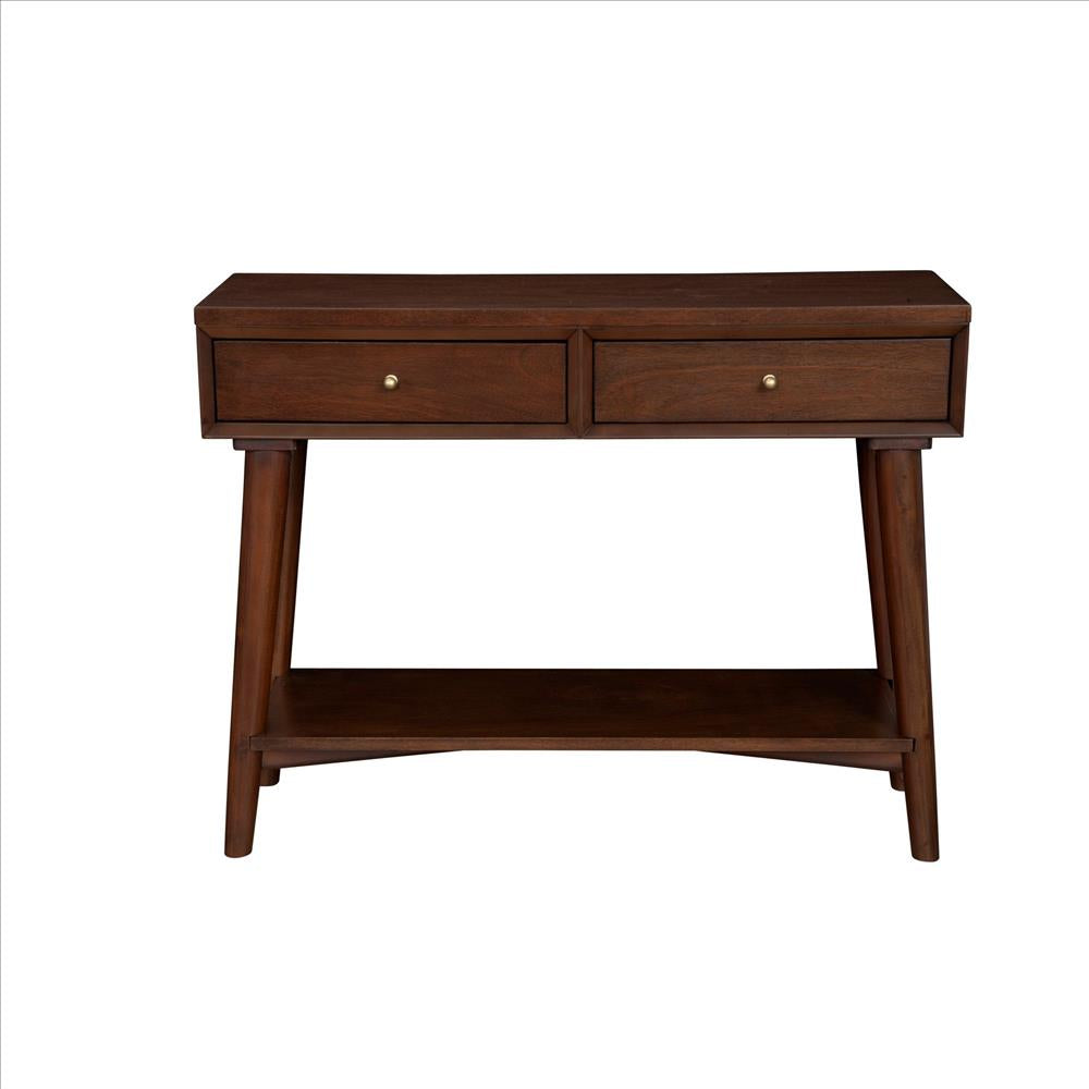 Benjara Console Table with 2 Drawers And Angled Legs, Walnut Brown