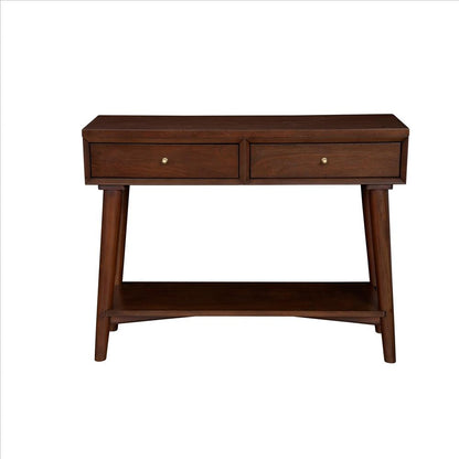 Benjara Console Table with 2 Drawers And Angled Legs, Walnut Brown