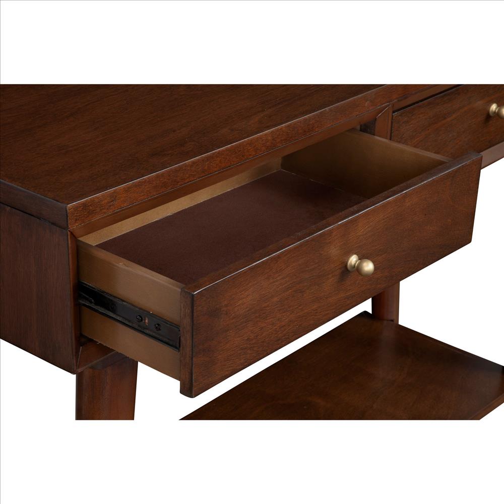 Benjara Console Table with 2 Drawers And Angled Legs, Walnut Brown
