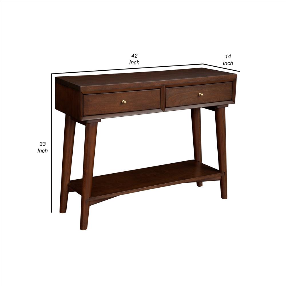 Benjara Console Table with 2 Drawers And Angled Legs, Walnut Brown