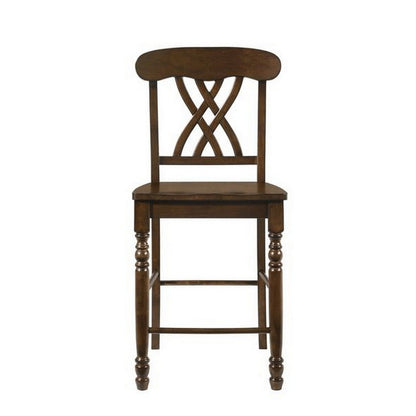 Benjara Counter Height Chair with Overlapping X Back, Set of 2, Brown