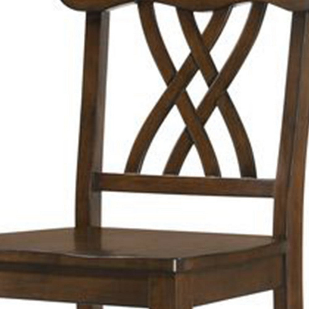 Benjara Counter Height Chair with Overlapping X Back, Set of 2, Brown