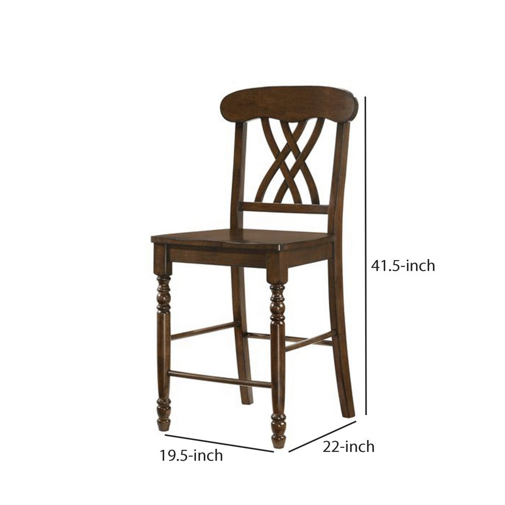 Benjara Counter Height Chair with Overlapping X Back, Set of 2, Brown