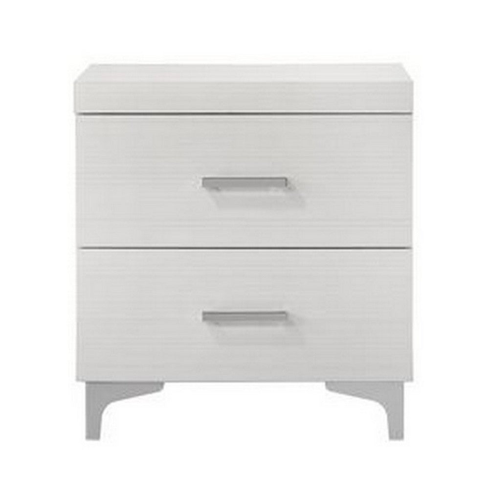 Benjara Nightstand with 2 Drawers And Bar Handle, White