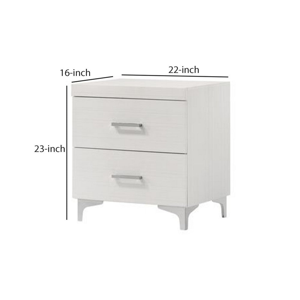 Benjara Nightstand with 2 Drawers And Bar Handle, White