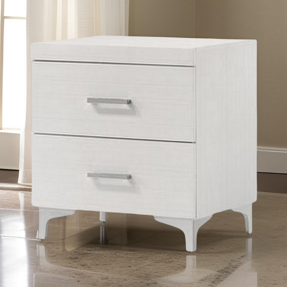 Benjara Nightstand with 2 Drawers And Bar Handle, White
