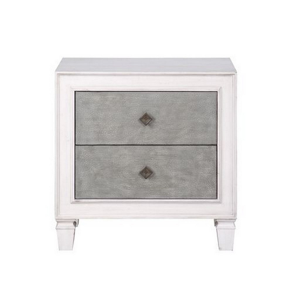 Benjara Nightstand with 2 Drawers And Diamond Handle, Gray