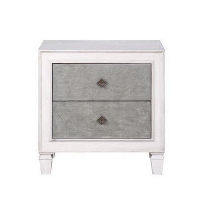Benjara Nightstand with 2 Drawers And Diamond Handle, Gray