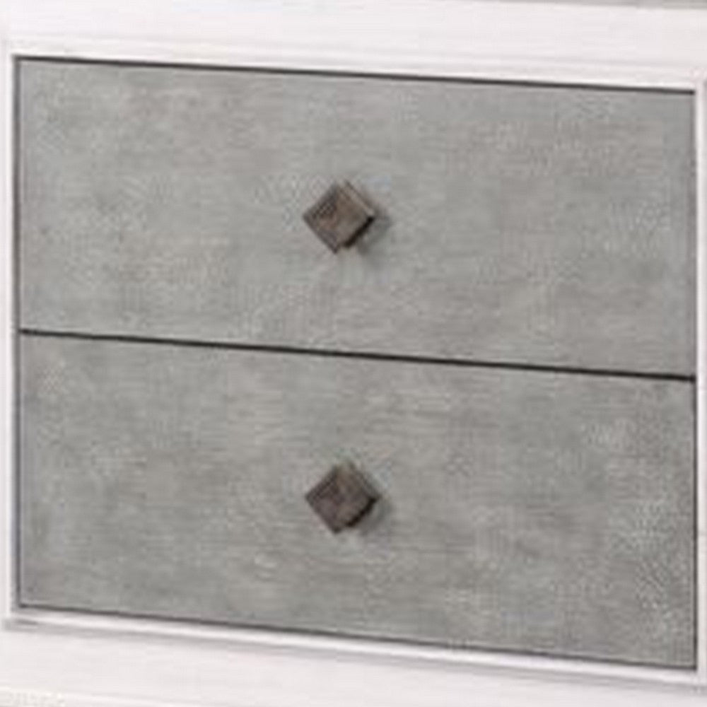 Benjara Nightstand with 2 Drawers And Diamond Handle, Gray