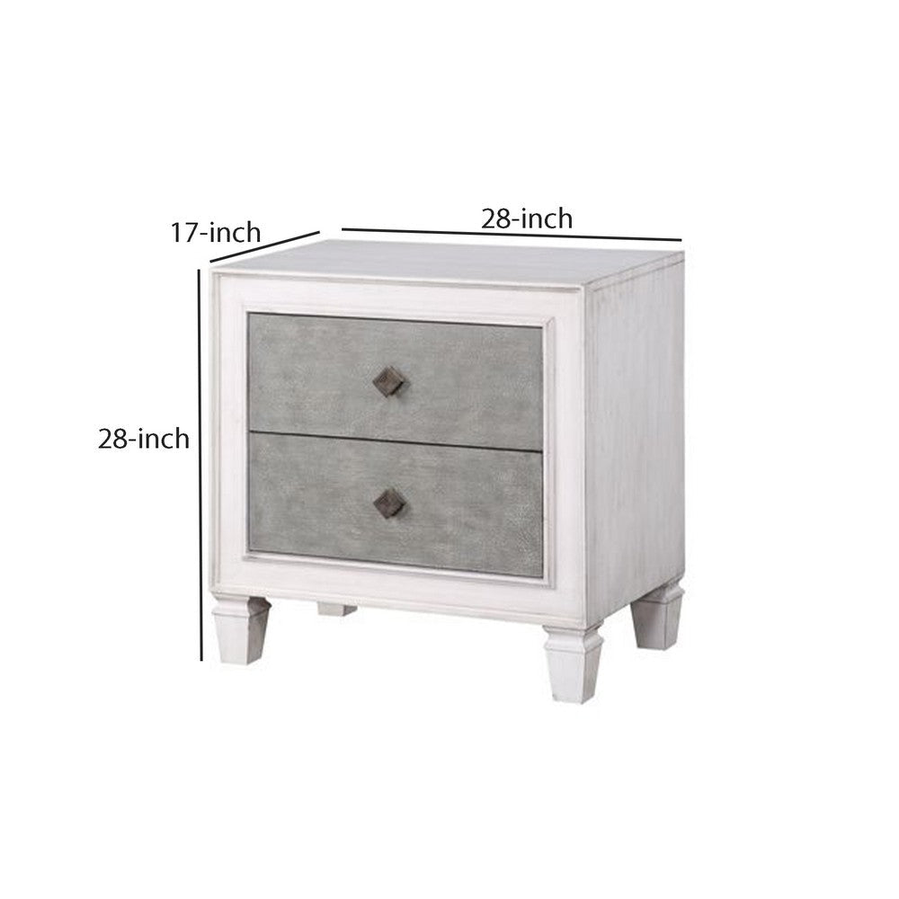 Benjara Nightstand with 2 Drawers And Diamond Handle, Gray