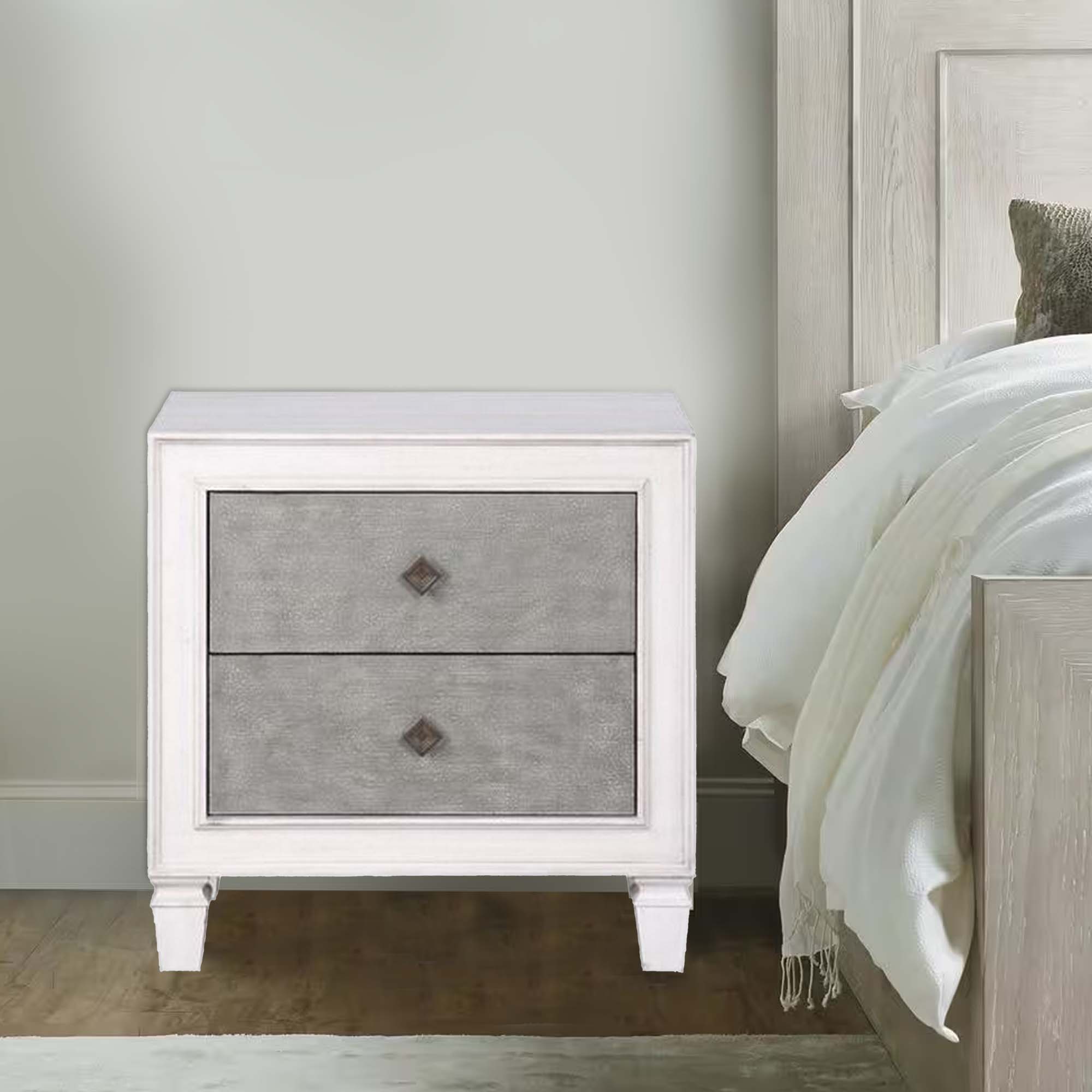 Benjara Nightstand with 2 Drawers And Diamond Handle, Gray