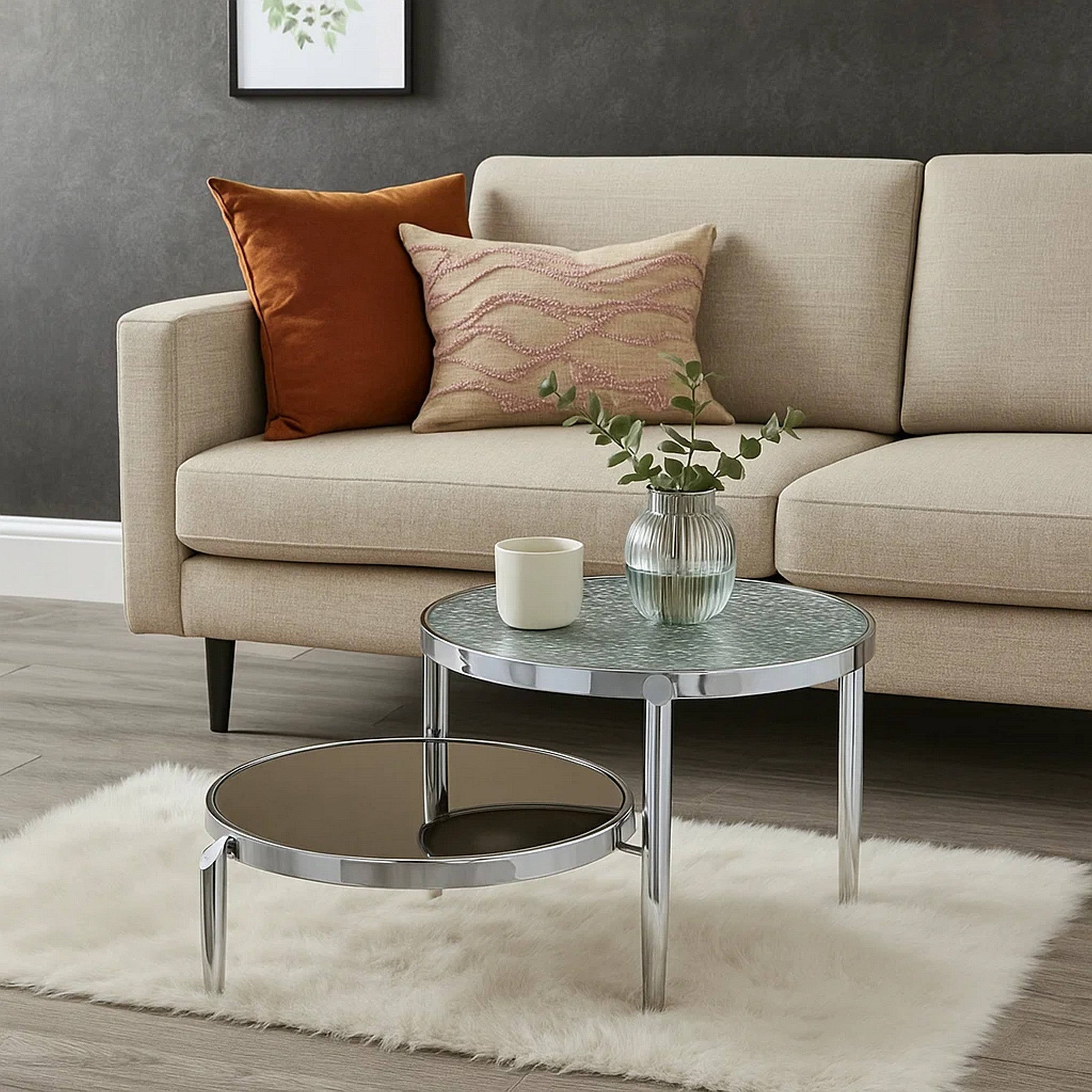 Benjara Twin Top Coffee Table with Tubular Rounded Legs, Silver