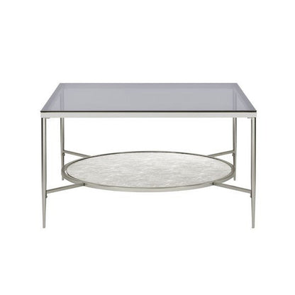 Benjara Coffee Table with Textured Round Shelf, Silver