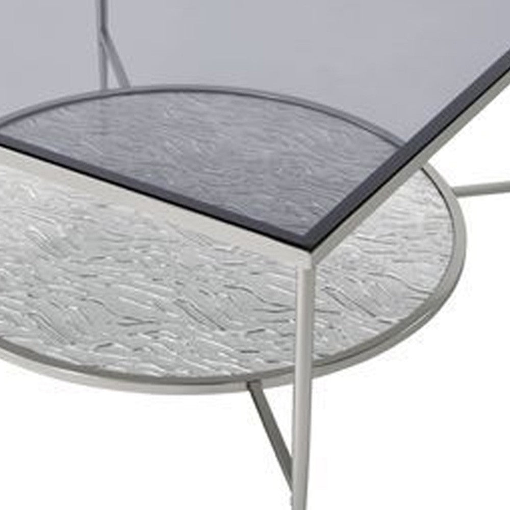 Benjara Coffee Table with Textured Round Shelf, Silver