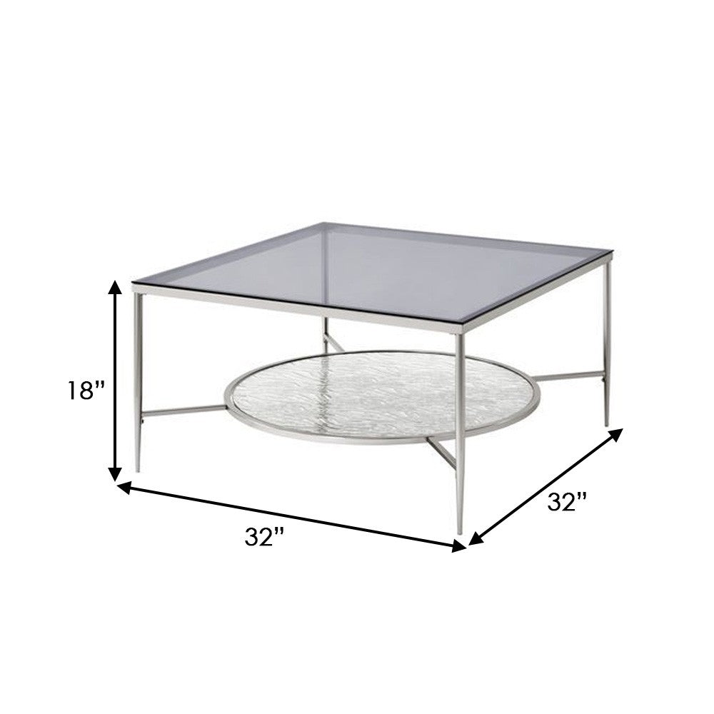 Benjara Coffee Table with Textured Round Shelf, Silver