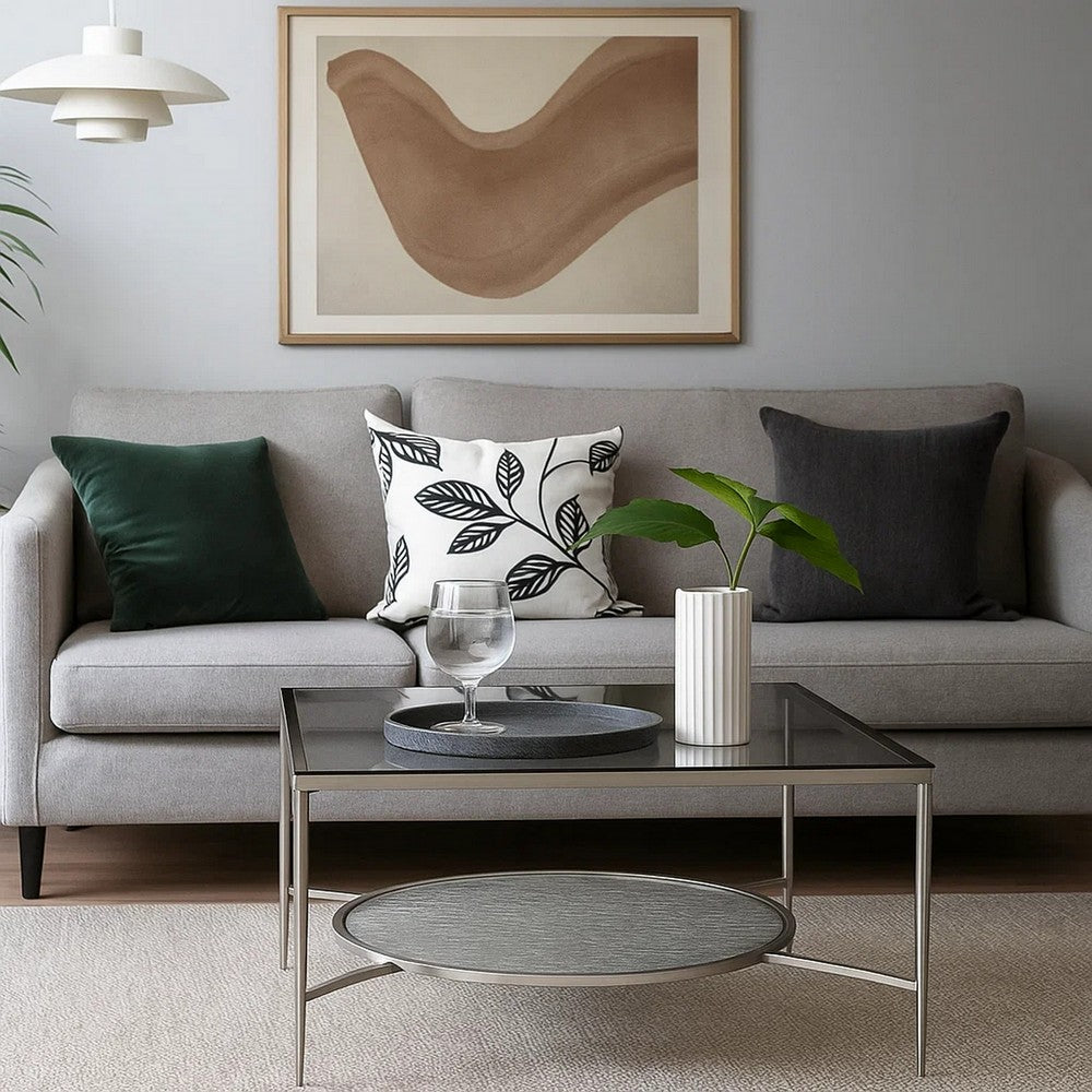 Benjara Coffee Table with Textured Round Shelf, Silver