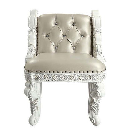 Benjara Vanity Stool with Nailhead Trim And Queen Anne Legs, White