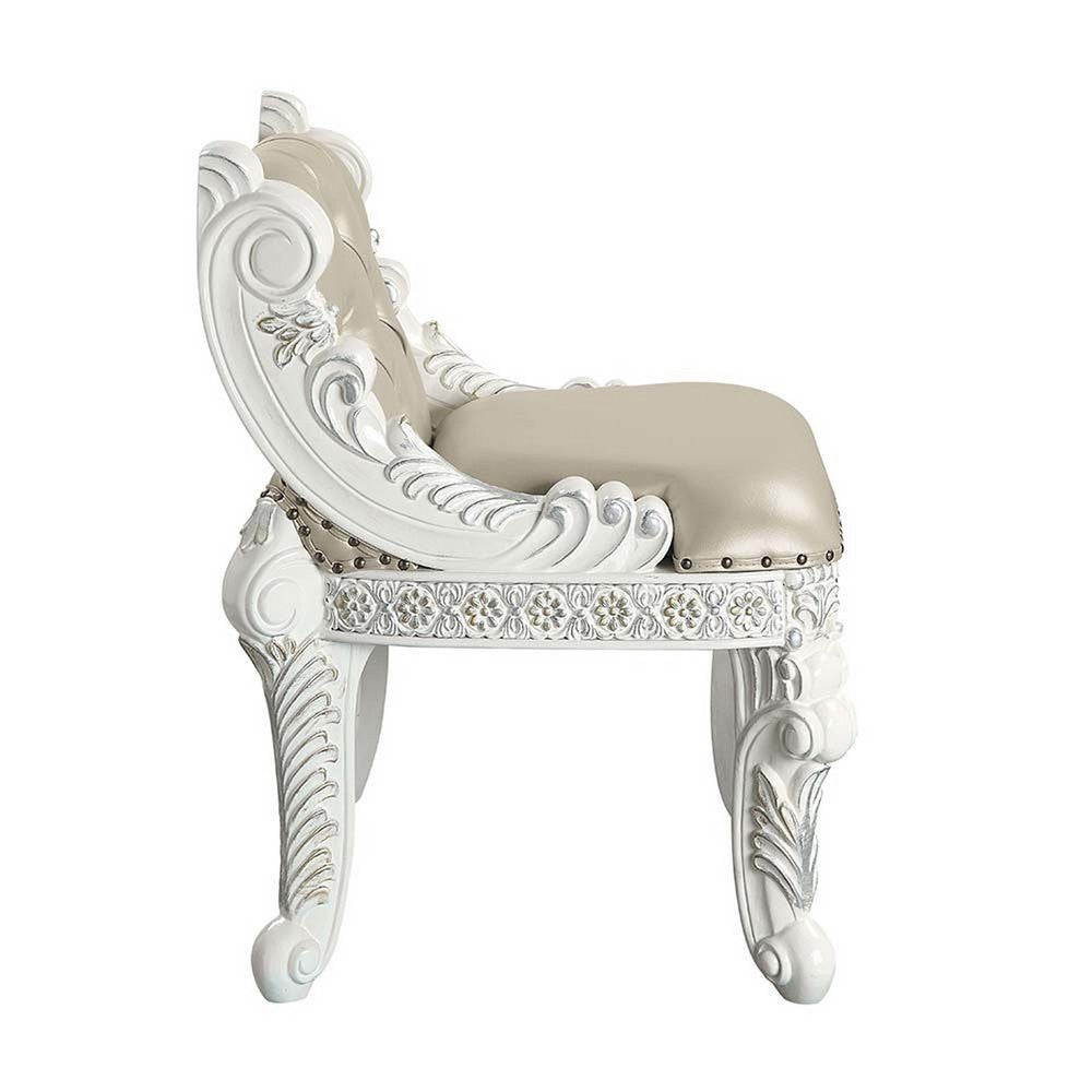 Benjara Vanity Stool with Nailhead Trim And Queen Anne Legs, White