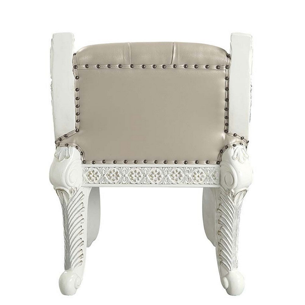 Benjara Vanity Stool with Nailhead Trim And Queen Anne Legs, White