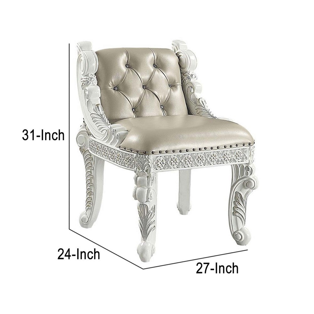 Benjara Vanity Stool with Nailhead Trim And Queen Anne Legs, White
