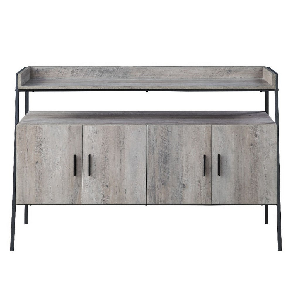 Benjara TV Stand with 2 Double Door Cabinet And Tubular Frame, Oak Gray