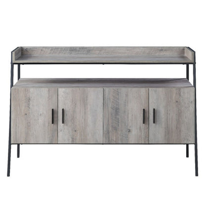 Benjara TV Stand with 2 Double Door Cabinet And Tubular Frame, Oak Gray