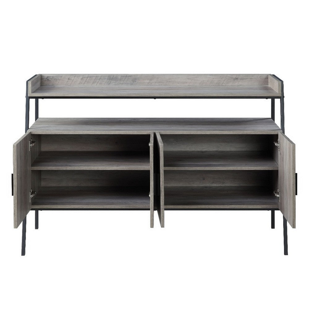 Benjara TV Stand with 2 Double Door Cabinet And Tubular Frame, Oak Gray