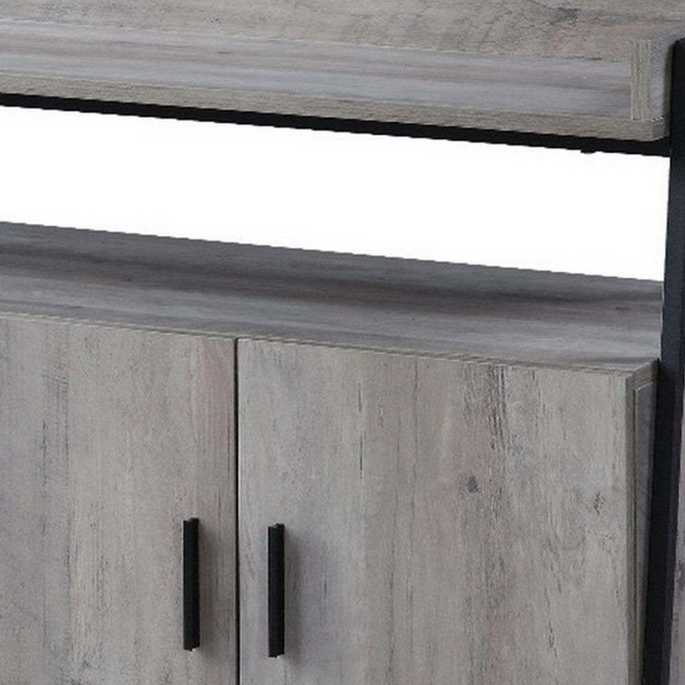 Benjara TV Stand with 2 Double Door Cabinet And Tubular Frame, Oak Gray